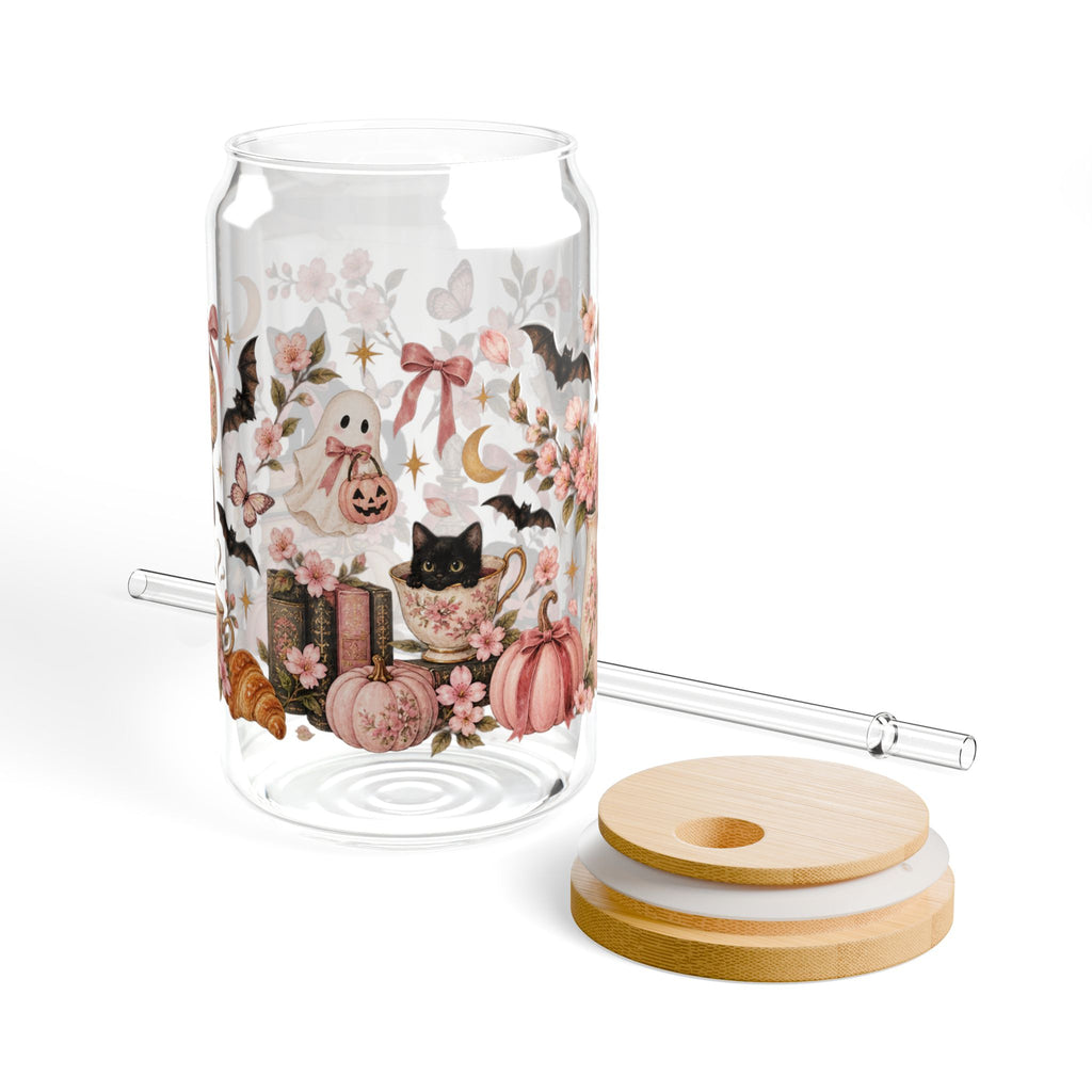 Vintage Halloween Coquette glass cup with reusable straw