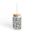 Ghost and leopard print 16 oz glass cup with bamboo lid and straw