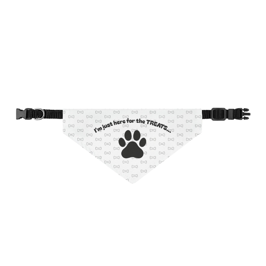 I'm Just Here for the Treats clip-on dog bandana with paw print
