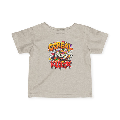 Cereal Killer baby tee in black with spooky cereal design