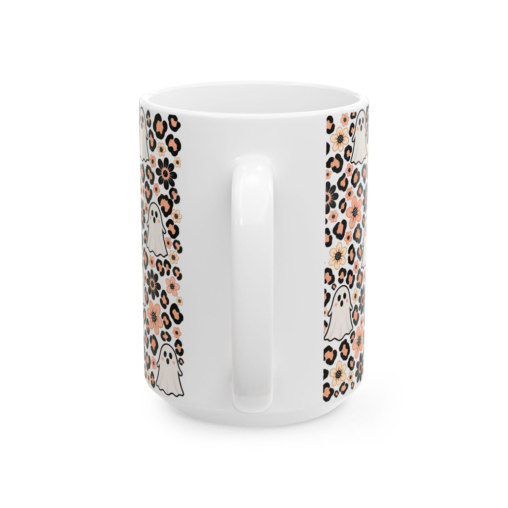 Cute Ghosts & Floral Leopard Print Ceramic Mug