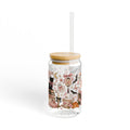 Vintage Halloween Coquette 16 oz glass cup with bamboo lid and straw