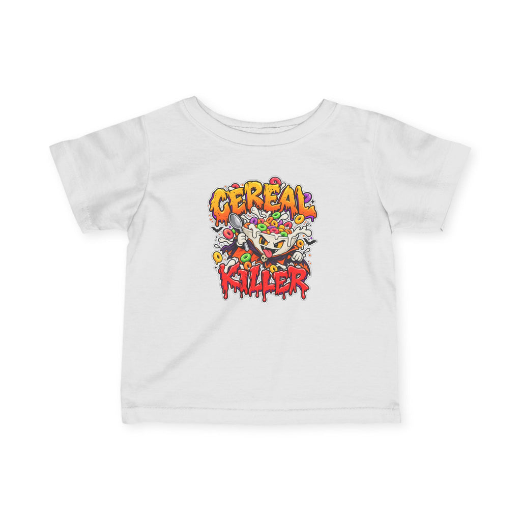 Cereal Killer infant T-shirt with colorful Halloween cereal graphic