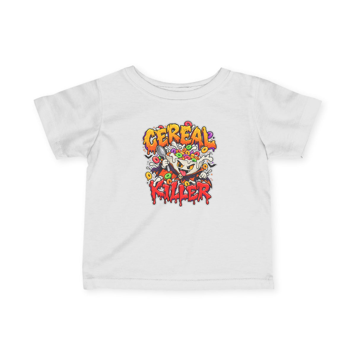 Cereal Killer infant T-shirt with colorful Halloween cereal graphic