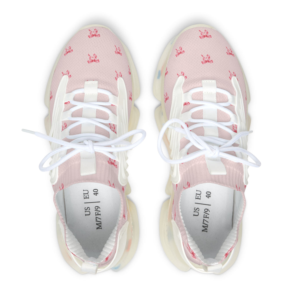 Pink bow and heart mesh sneakers for women side view