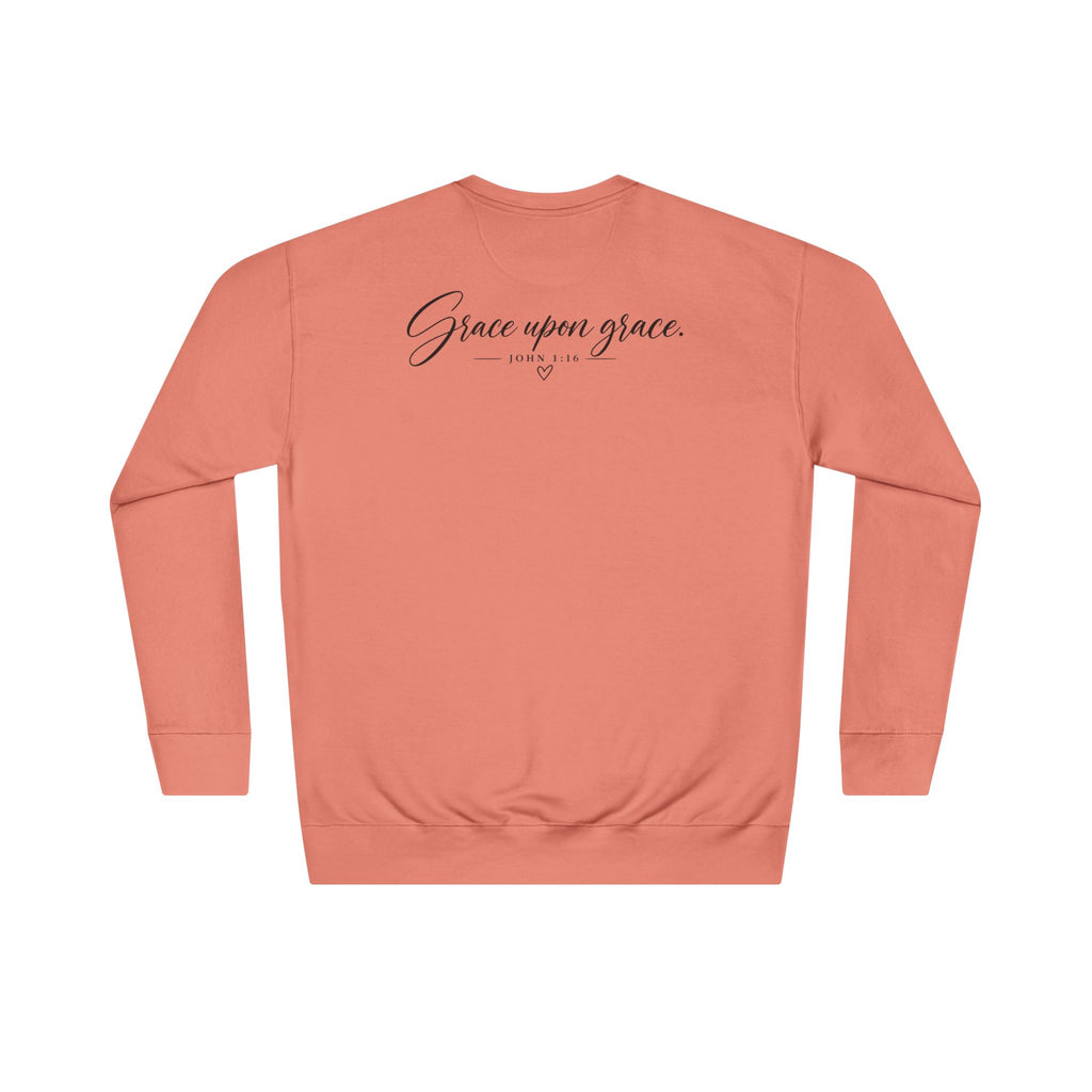 Grace Upon Grace bookish Christian sweatshirt detail