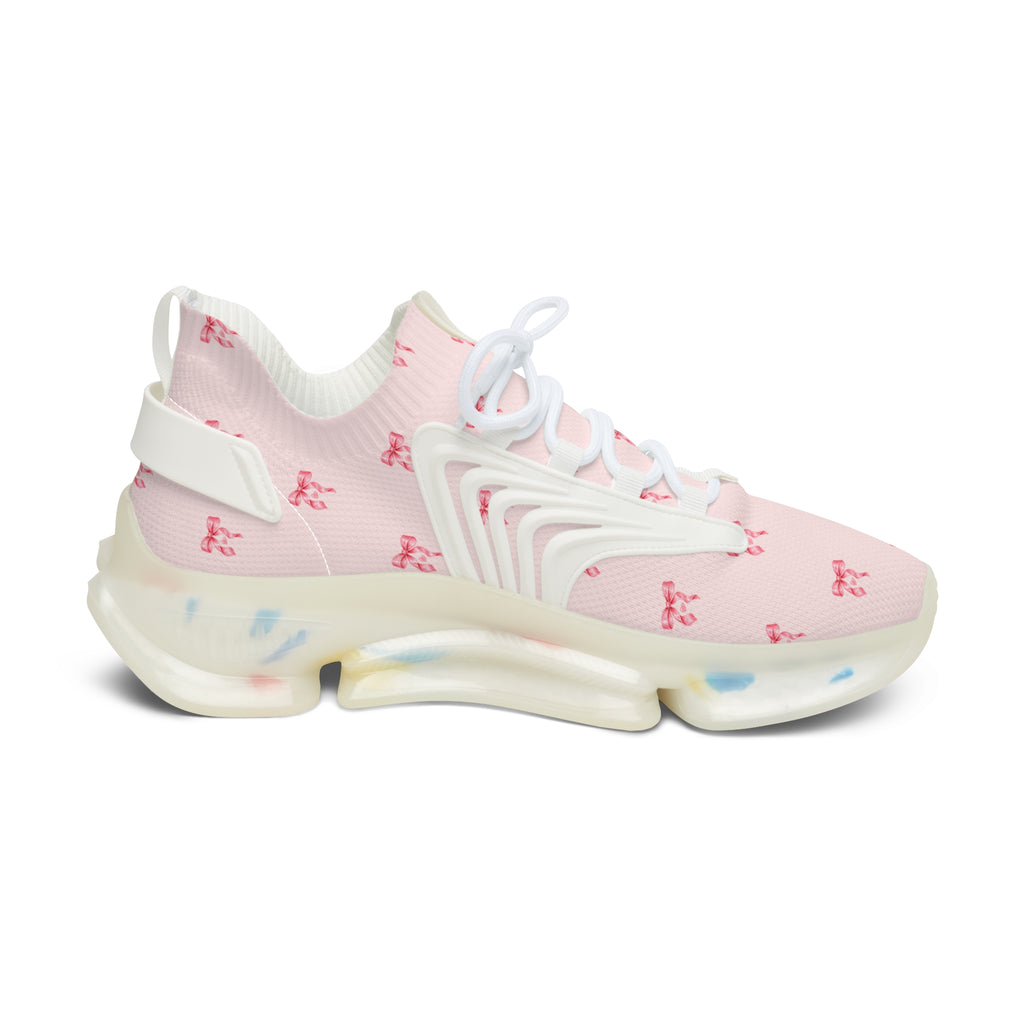 Coquette bow and heart sneakers with breathable mesh upper and white sole