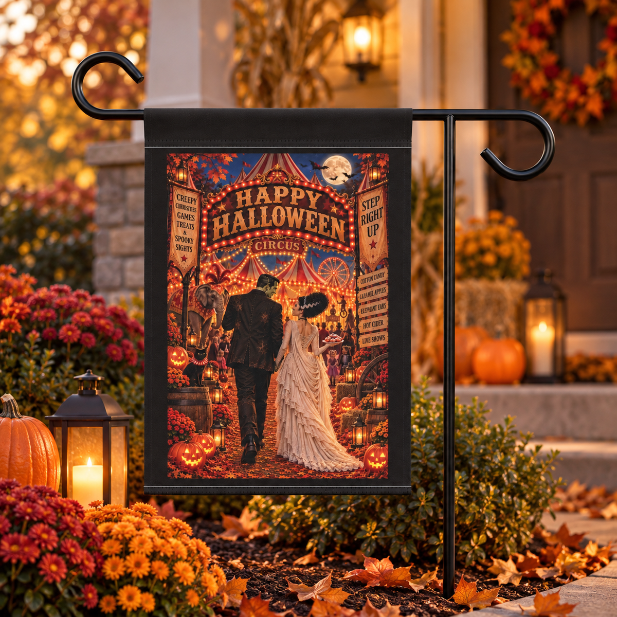 Vintage Halloween circus garden flag outdoor decor product view