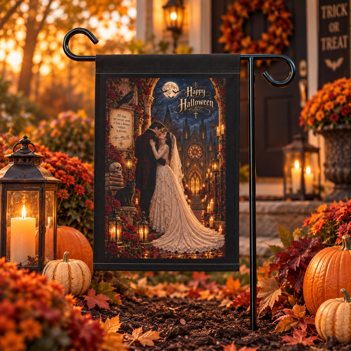 Poe-inspired Gothic Romance Halloween garden flag outdoor decor