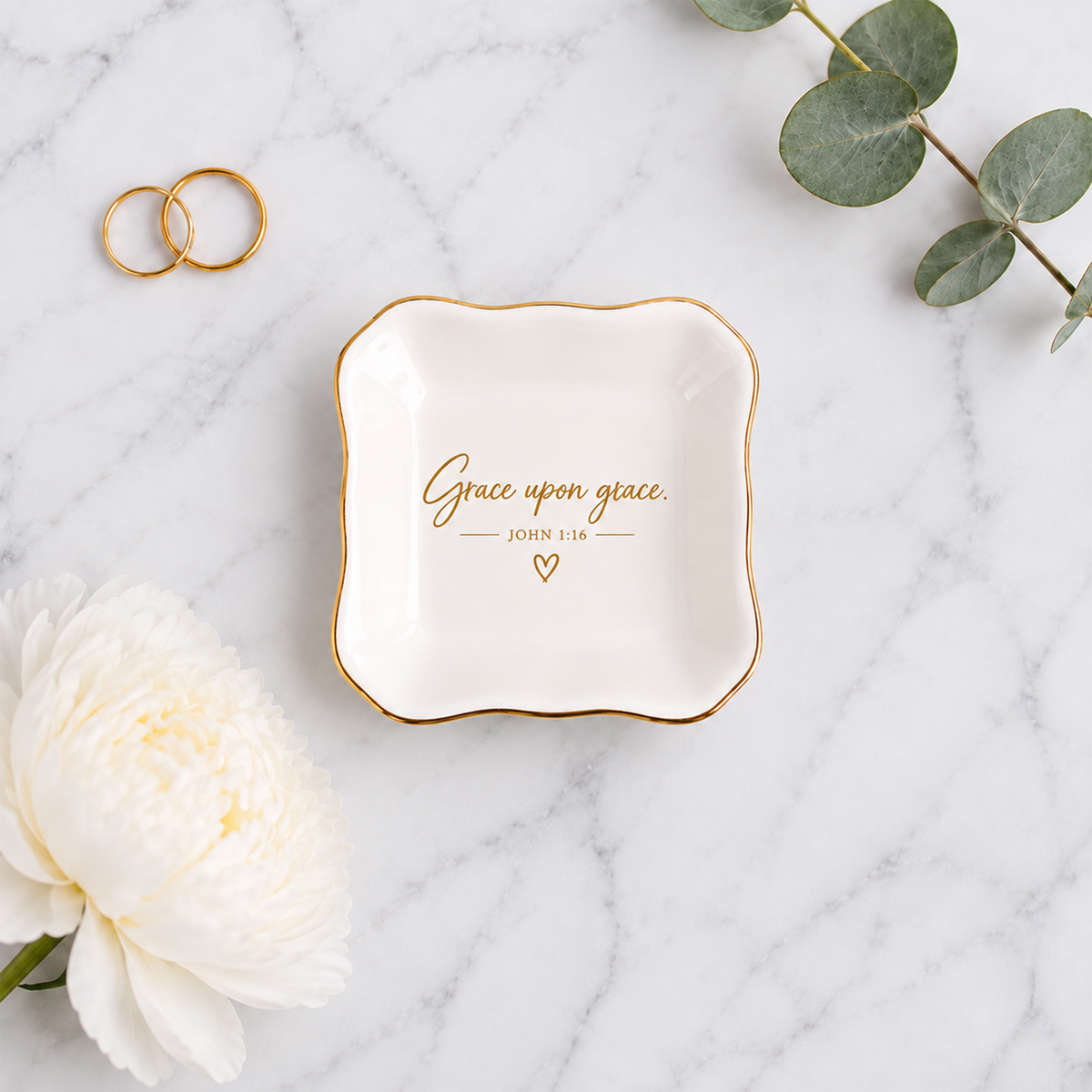 Grace Upon Grace Christian jewelry dish in round and square shapes