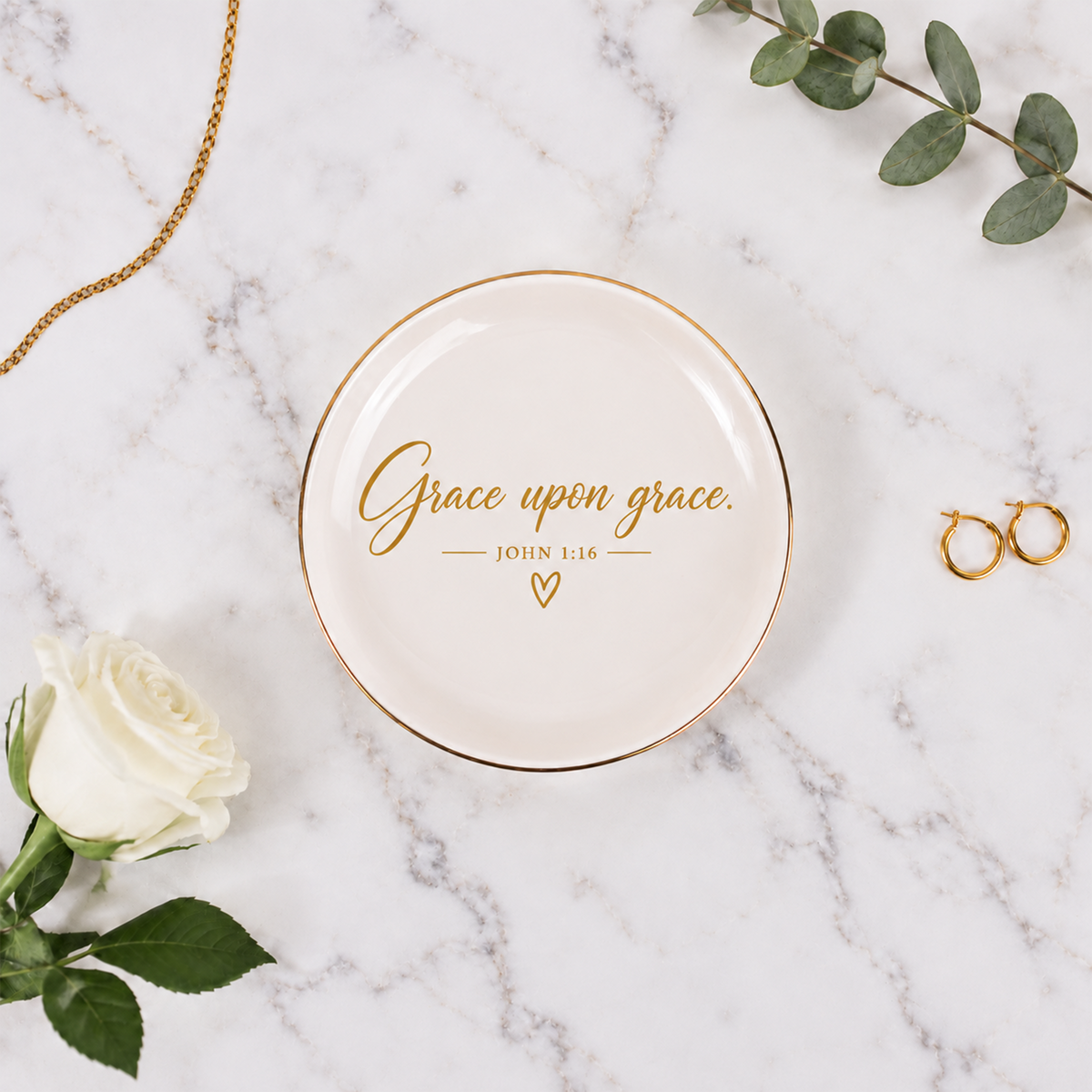 Christian ring dish with Grace Upon Grace scripture design