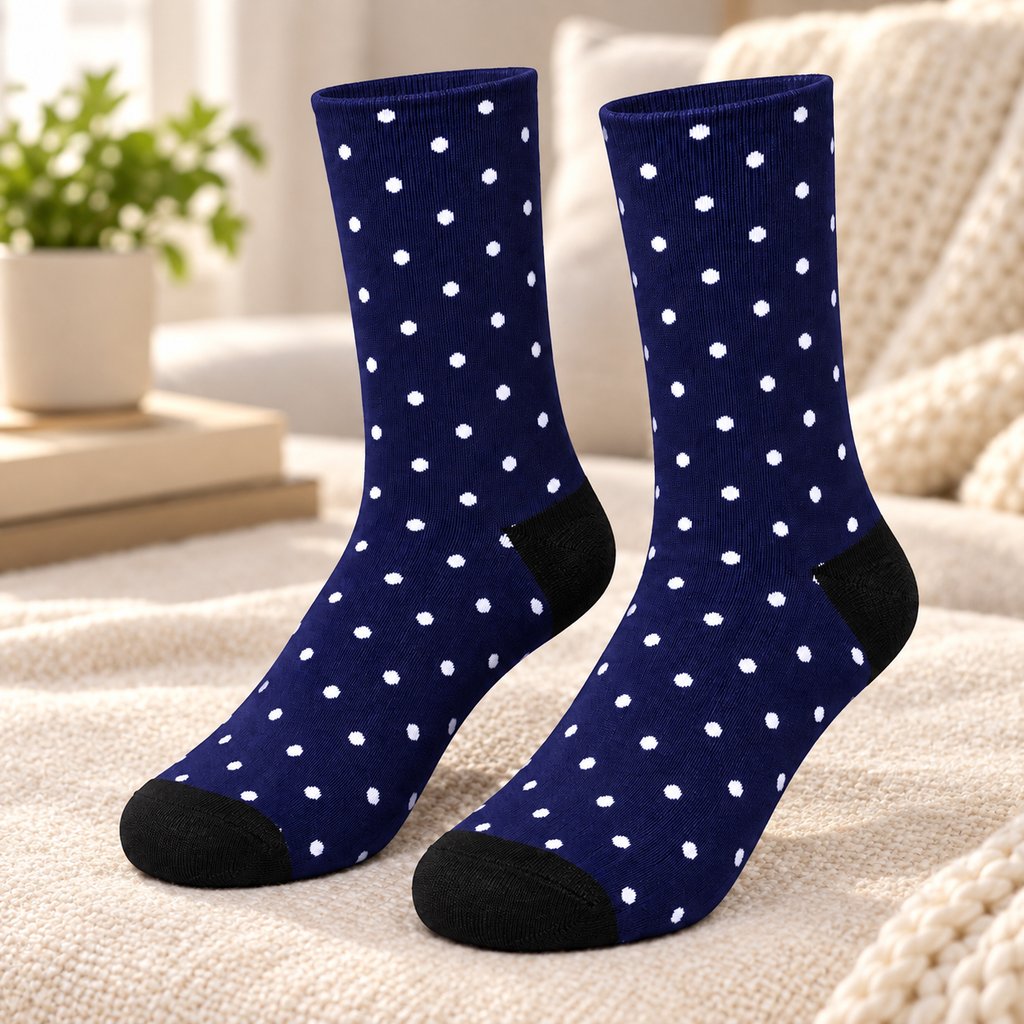 Navy Polka Dot Crew Socks | Cushioned Unisex Socks