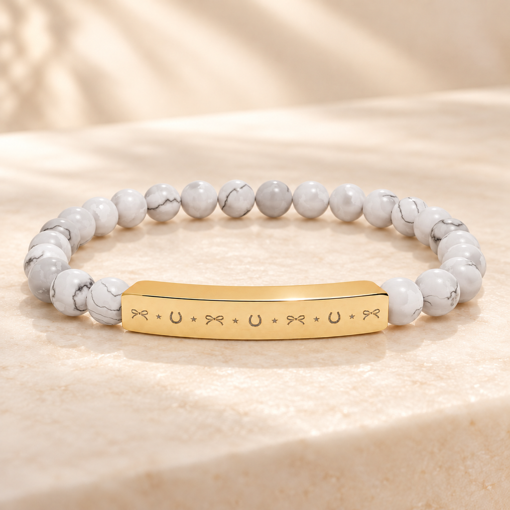Lucky Charm Beaded Bracelet | Engraved Gemstone Bracelet