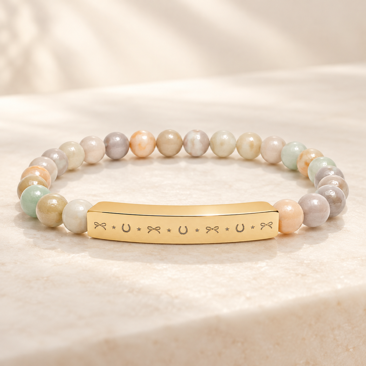Lucky Charm Beaded Bracelet | Engraved Gemstone Bracelet