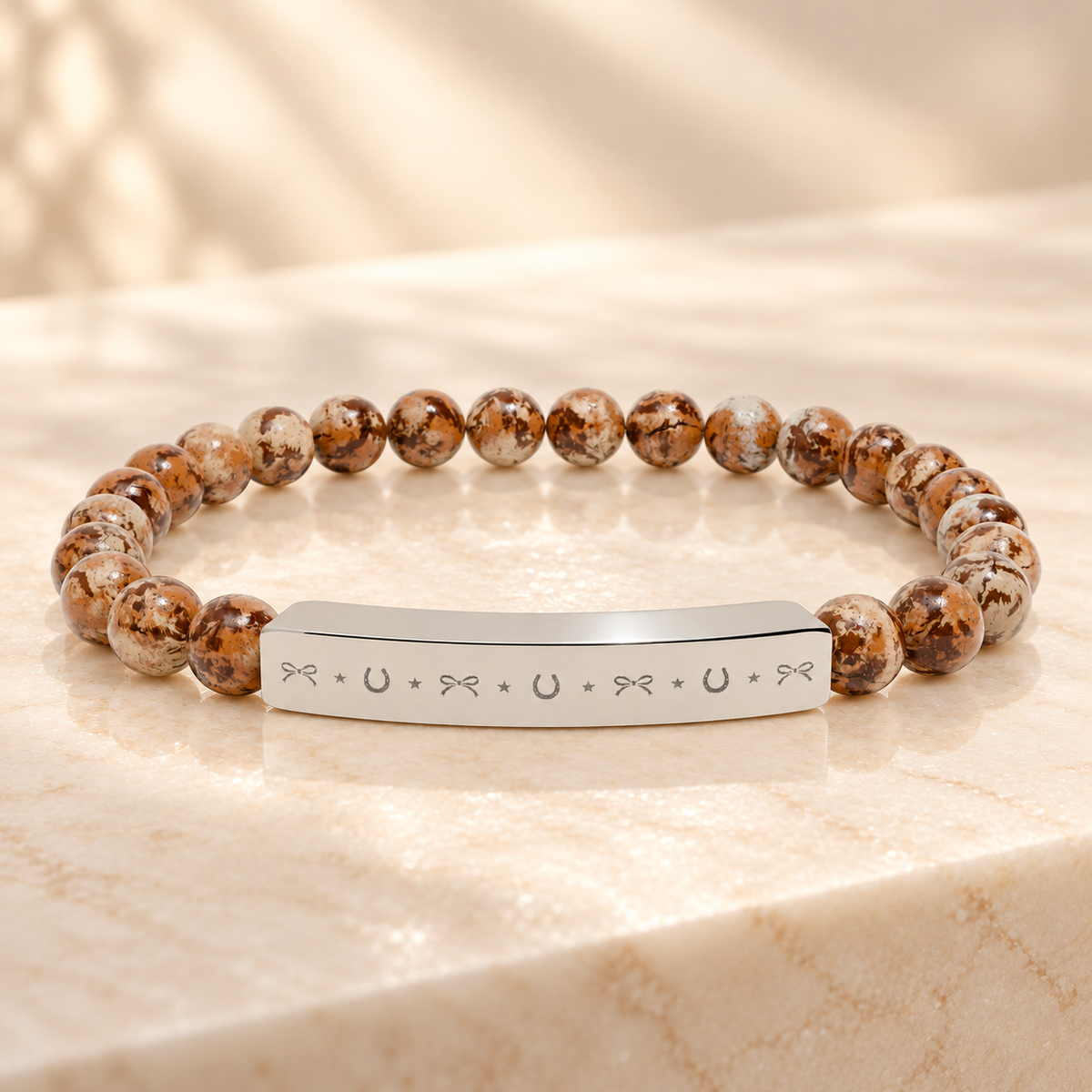 Lucky Charm Beaded Bracelet | Engraved Gemstone Bracelet