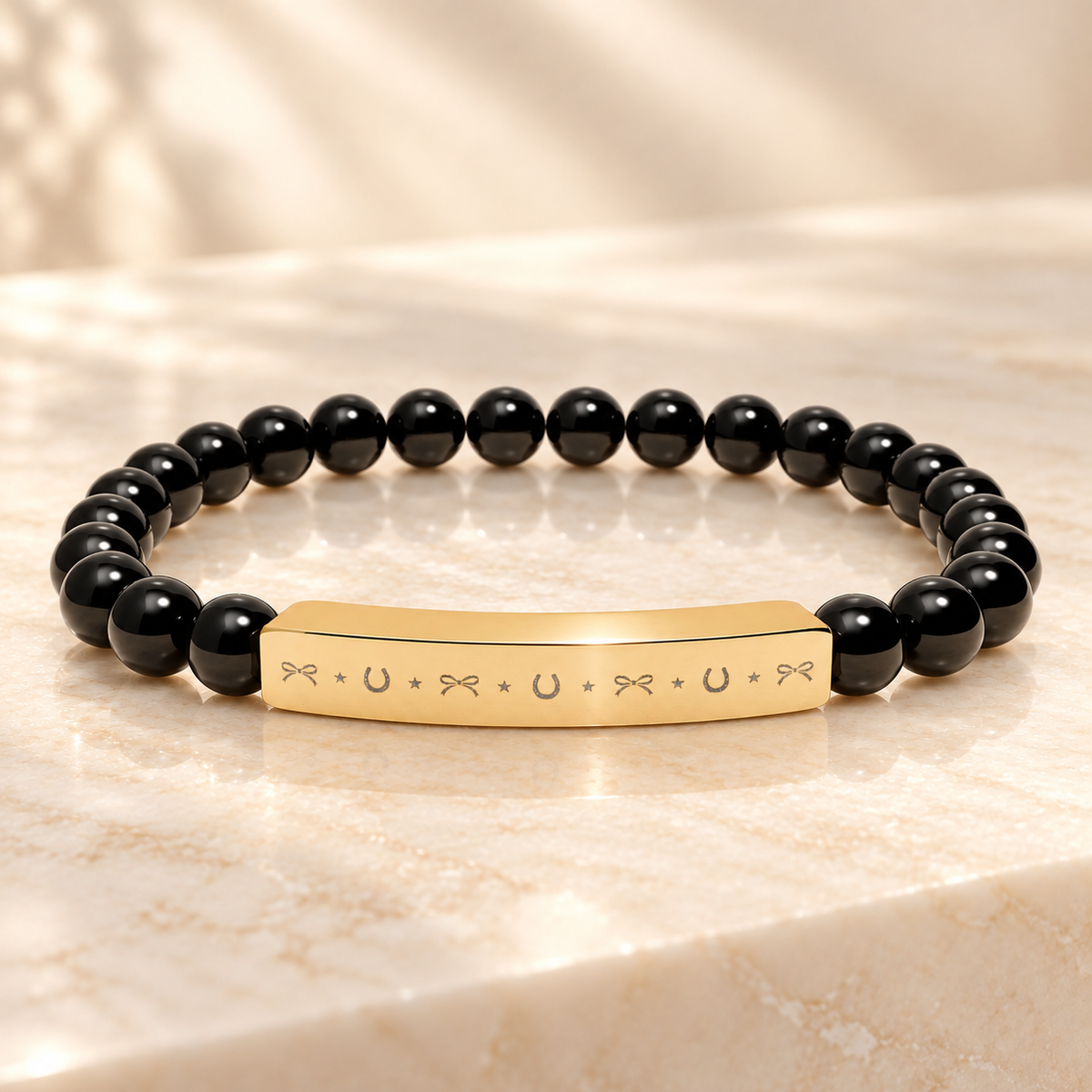 Lucky Charm Beaded Bracelet | Engraved Gemstone Bracelet