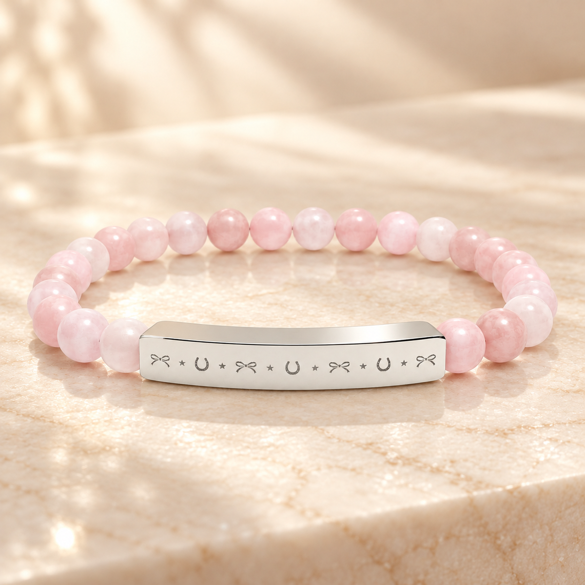 Lucky Charm Beaded Bracelet | Engraved Gemstone Bracelet