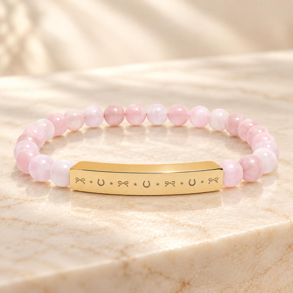 Lucky Charm Beaded Bracelet | Engraved Gemstone Bracelet