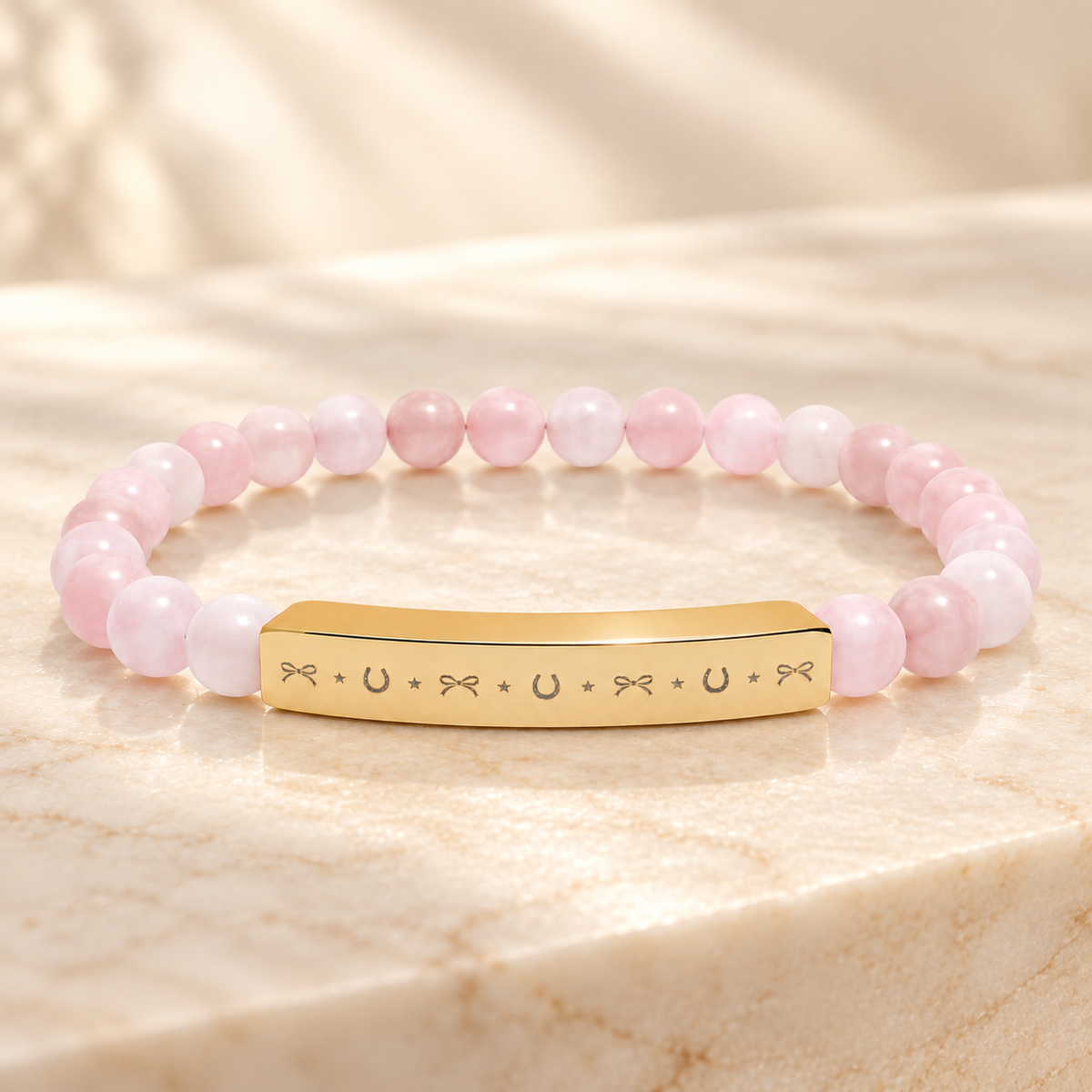 Lucky Charm Beaded Bracelet | Engraved Gemstone Bracelet