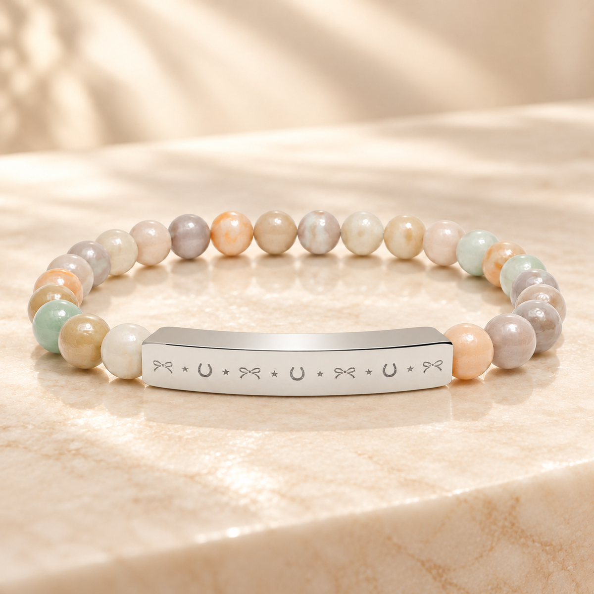 Lucky Charm Beaded Bracelet | Engraved Gemstone Bracelet