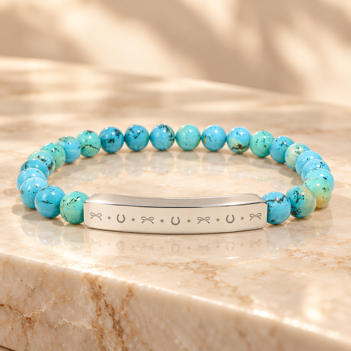 Lucky Charm Beaded Bracelet | Engraved Gemstone Bracelet