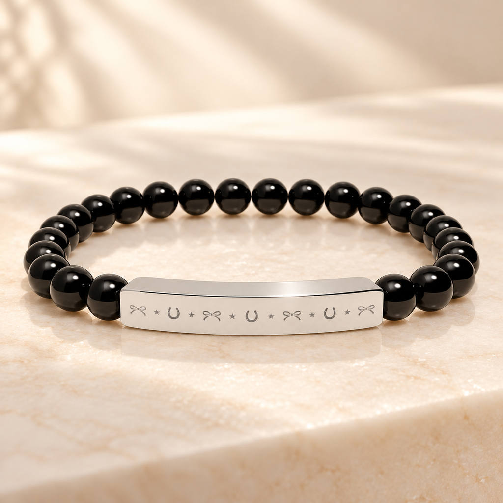 Lucky Charm Beaded Bracelet | Engraved Gemstone Bracelet