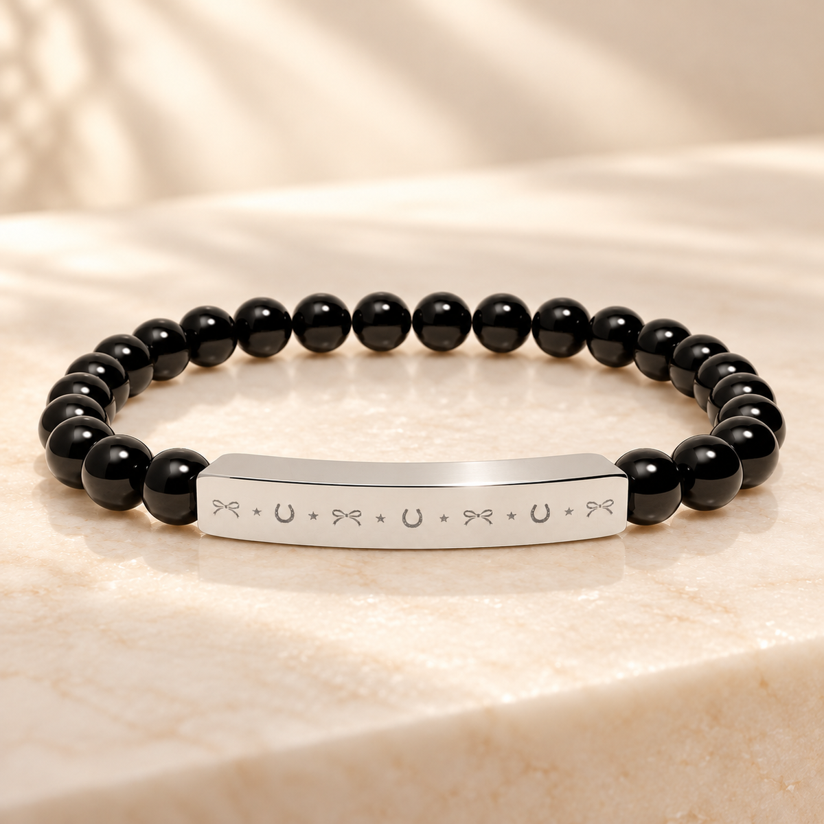 Lucky Charm Beaded Bracelet | Engraved Gemstone Bracelet