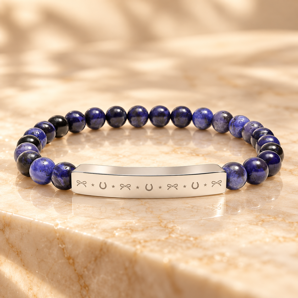 Lucky Charm Beaded Bracelet | Engraved Gemstone Bracelet