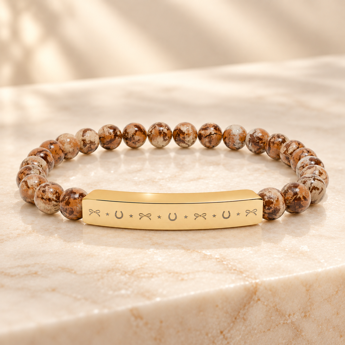 Lucky Charm Beaded Bracelet | Engraved Gemstone Bracelet