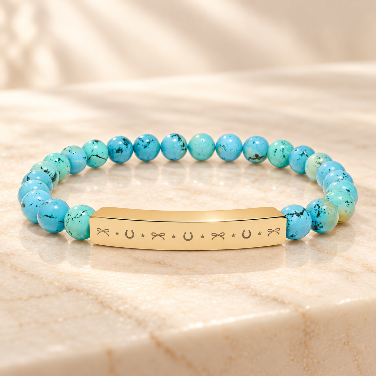 Lucky Charm Beaded Bracelet | Engraved Gemstone Bracelet