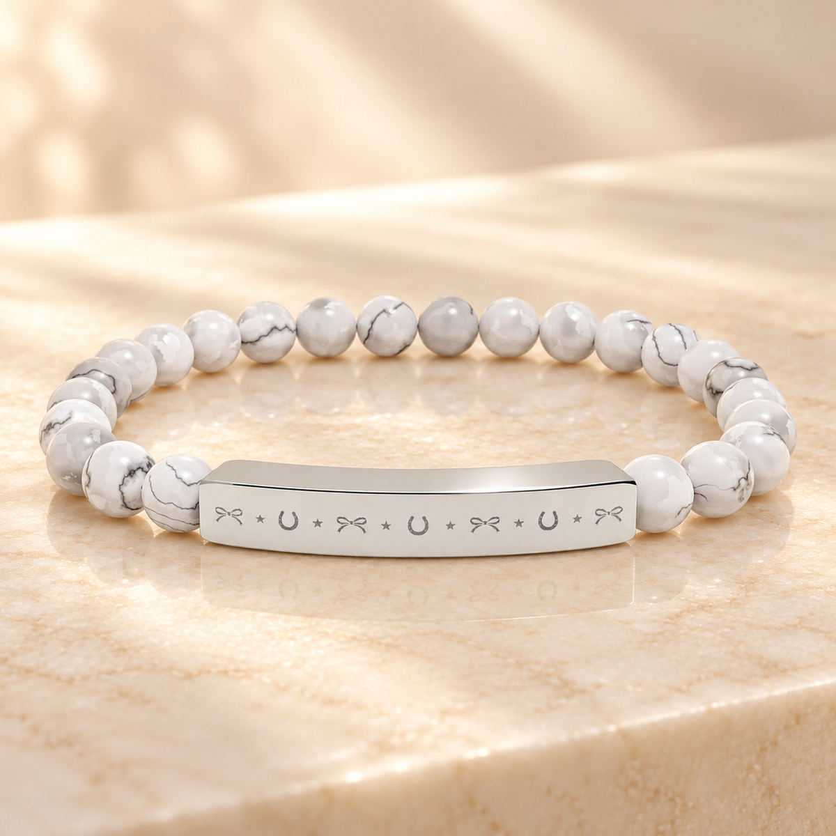 Lucky Charm Beaded Bracelet | Engraved Gemstone Bracelet
