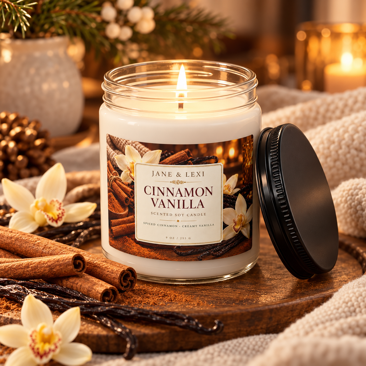 Cinnamon Vanilla Scented Soy Candle | 9 oz