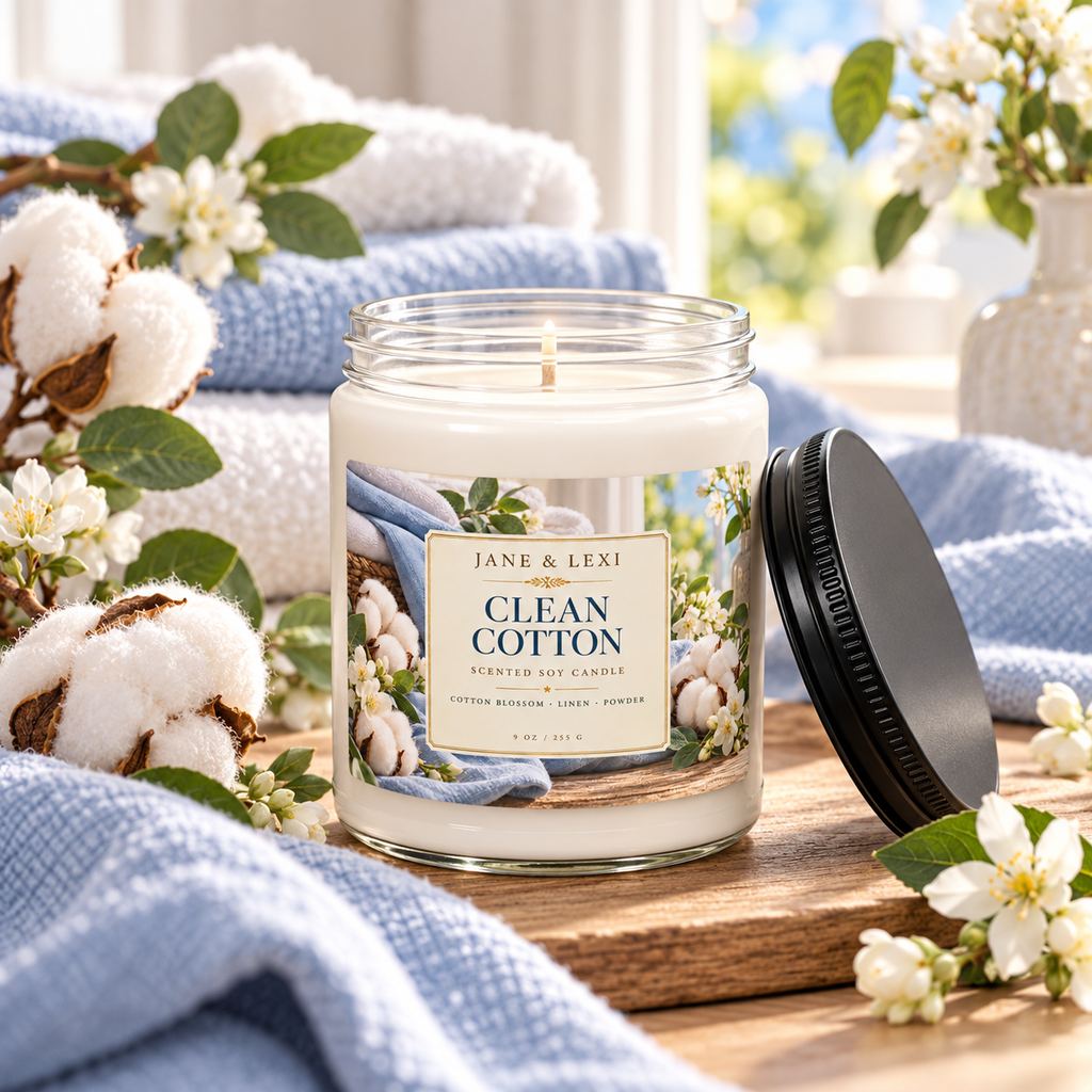 Clean Cotton Scented Soy Candle | 9 oz
