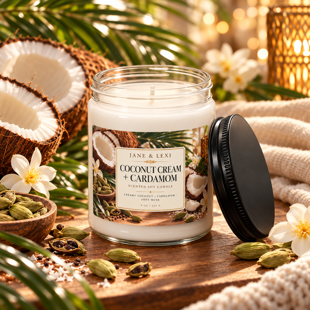 Coconut Cream + Cardamom Scented Soy Candle | 9 oz