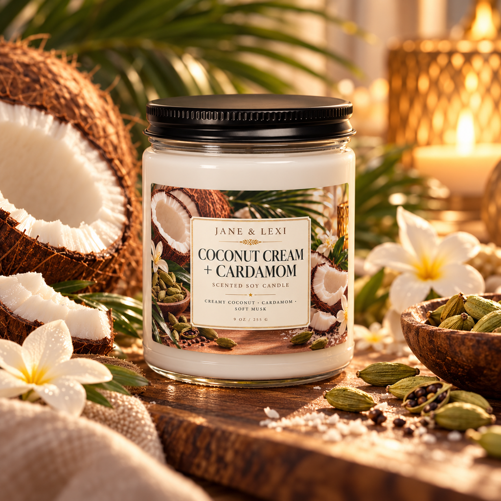 Coconut Cream + Cardamom Scented Soy Candle | 9 oz