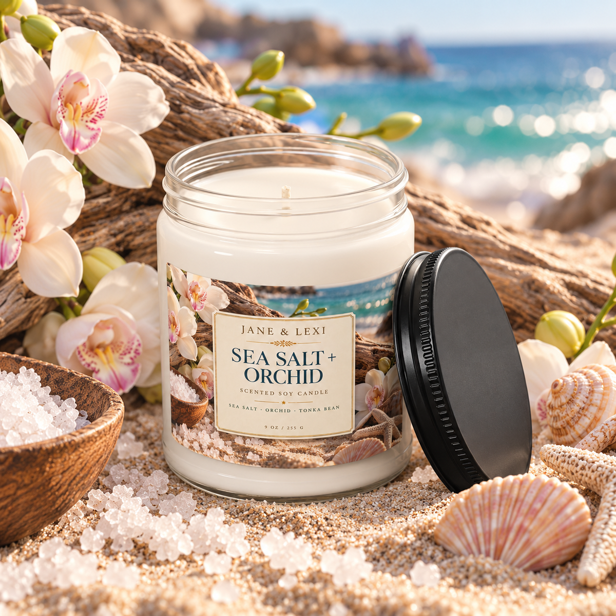 Sea Salt & Orchid Scented Soy Candle