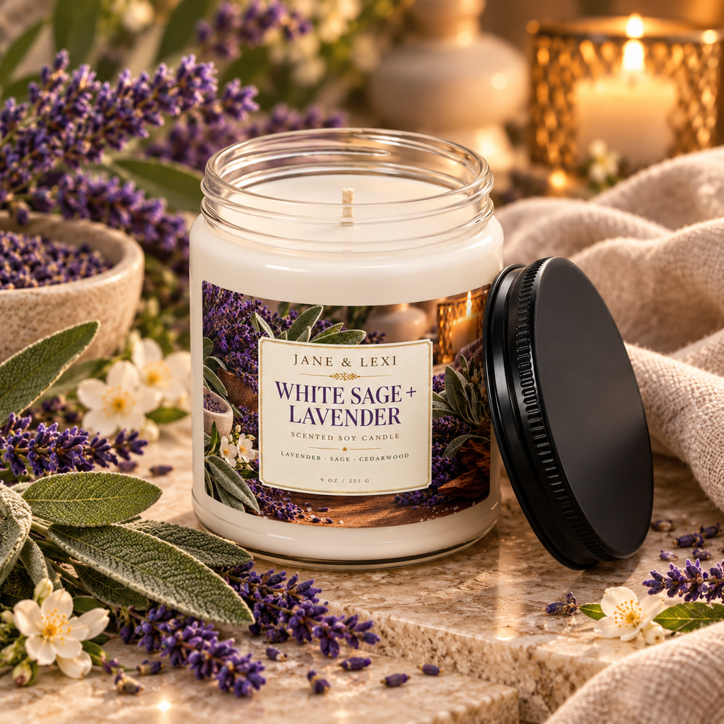 White Sage + Lavender Scented Soy Candle