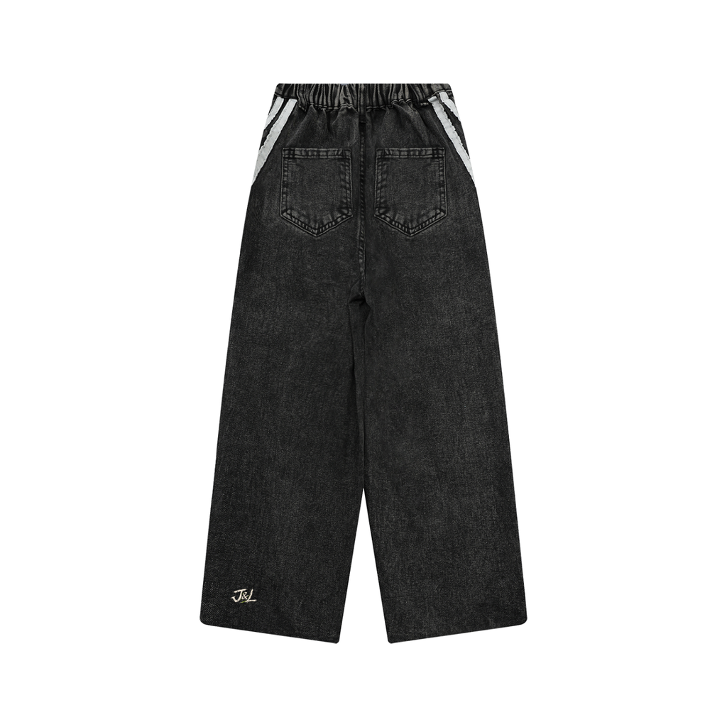 Vintage Wash Side Stripe Jeans | Loose Fit Black Denim