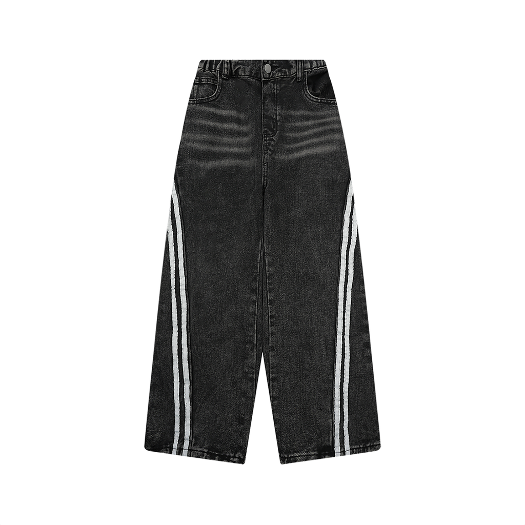 Vintage Wash Side Stripe Jeans | Loose Fit Black Denim