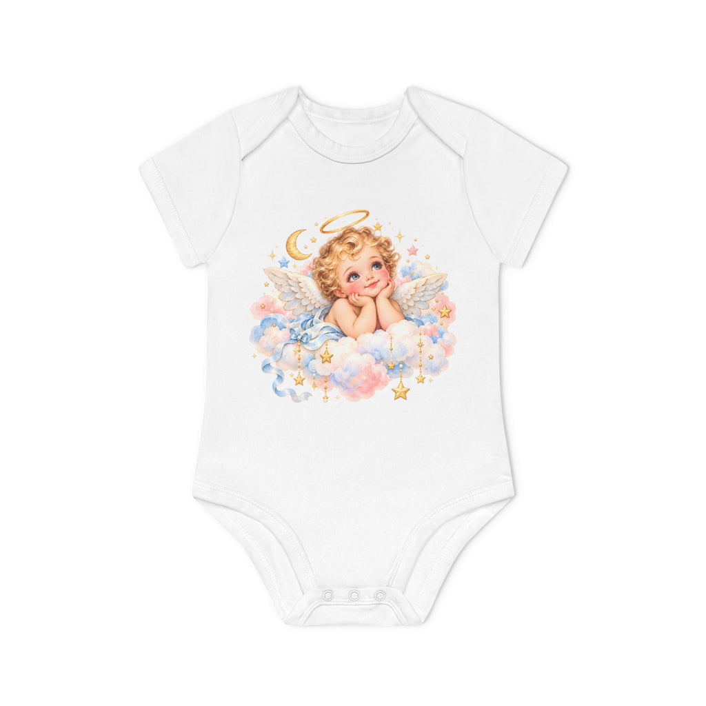 Angel Baby organic infant bodysuit with vintage cherub graphic