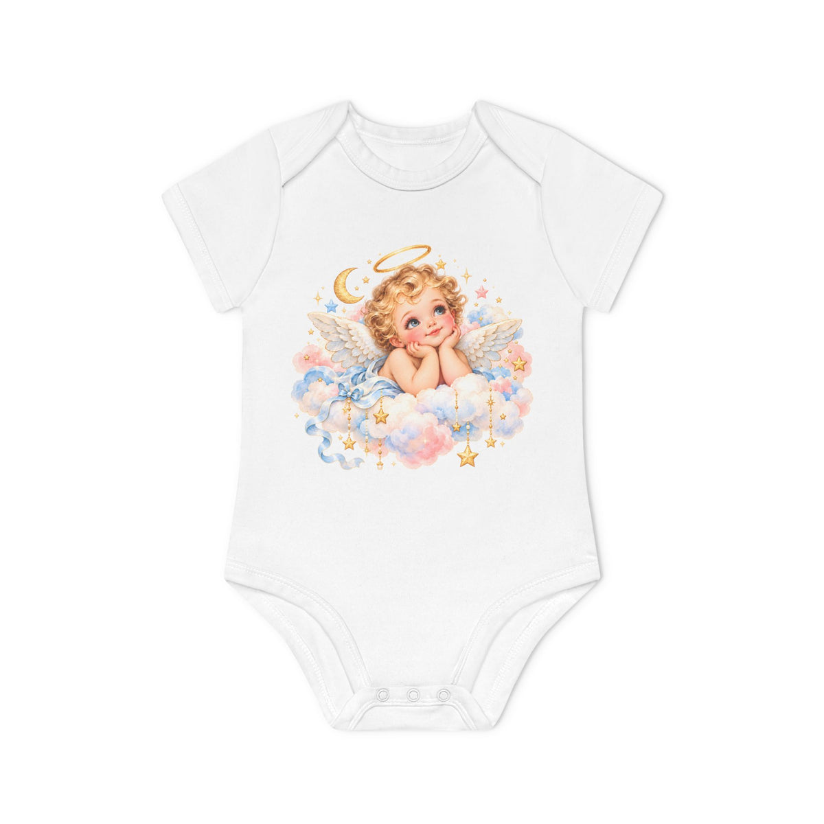 Angel Baby organic infant bodysuit with vintage cherub graphic
