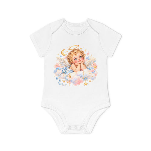 Angel Baby organic infant bodysuit with vintage cherub graphic
