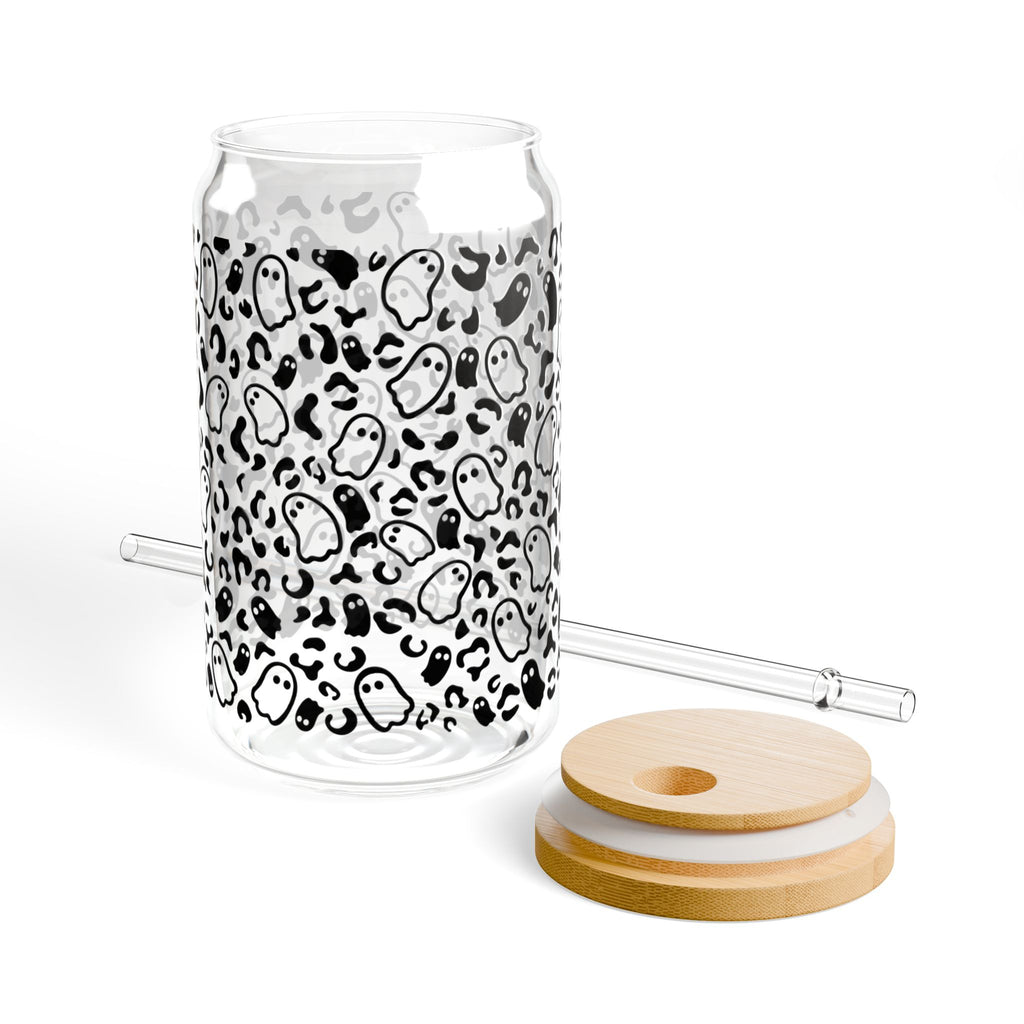 Ghost and leopard print Halloween glass cup