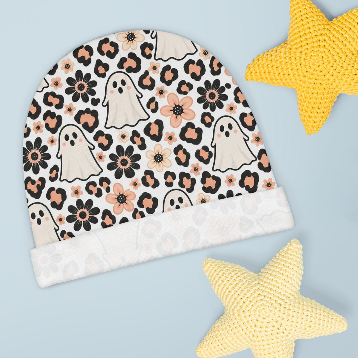 Cute Ghosts & Floral Leopard Newborn Hat product image 3