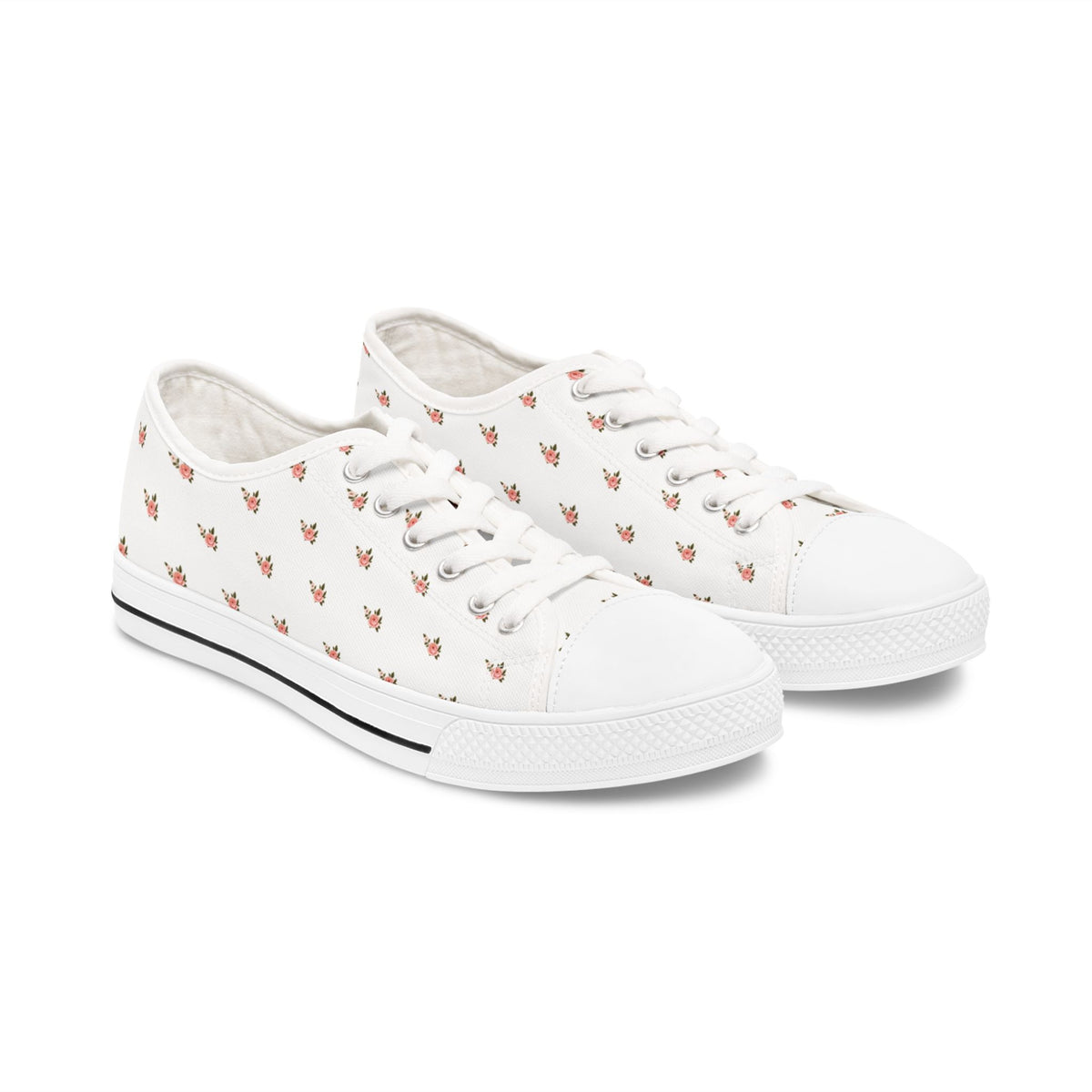 Women's low-top canvas sneakers with tiny rose and leaf floral print