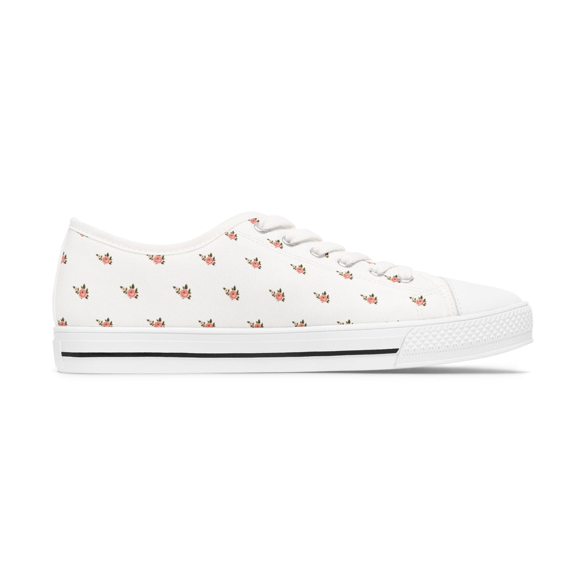 Women's floral low-top sneakers with delicate rose and leaf pattern