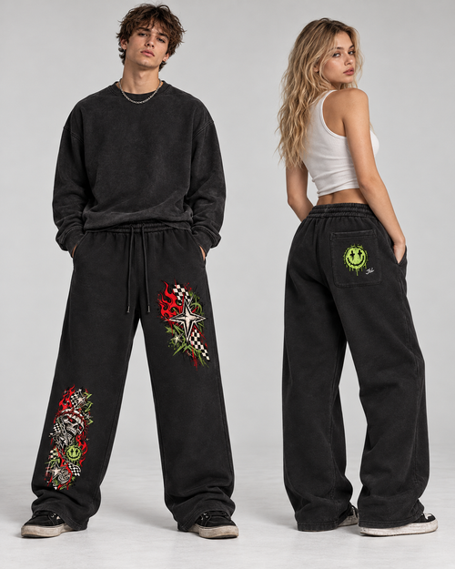 90s Grunge Skate Sweatpants | Skull Flame Streetwear