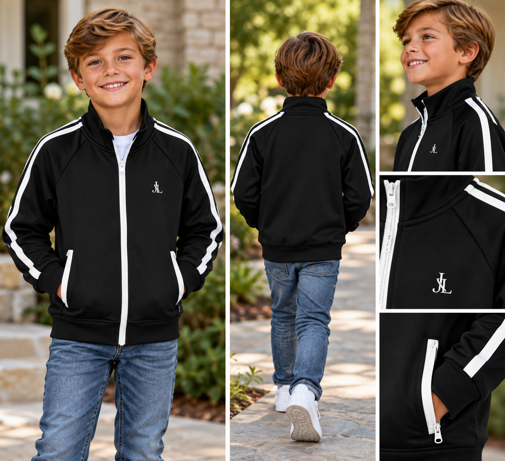 Black Contrast Stripe Sport Jacket | Zip-Up Track Jacket
