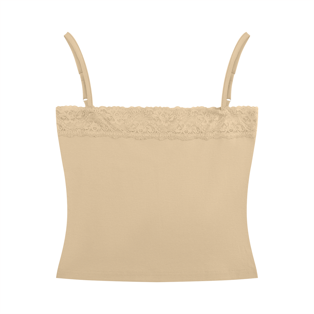 Lace-Trim Camisole | Fitted Cotton Tank