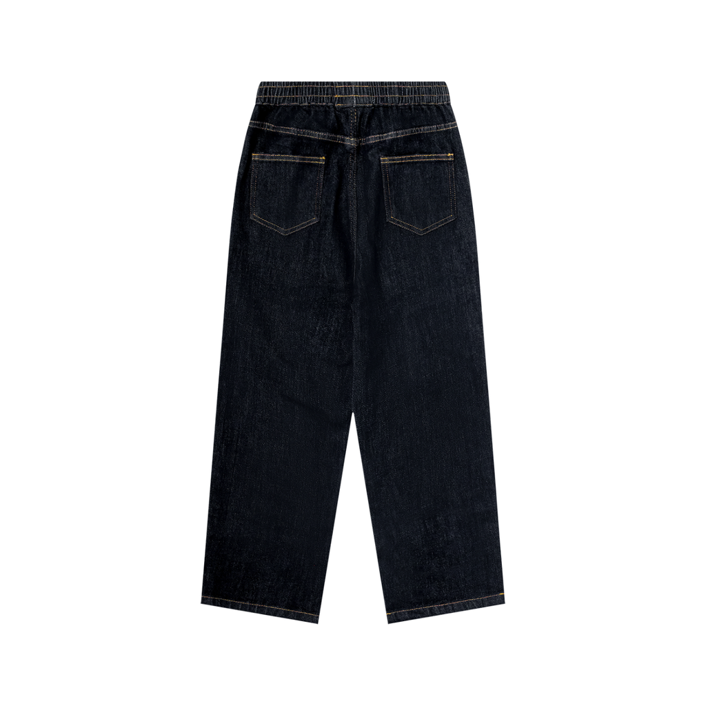 Boys dark blue elastic waist jeans in straight-leg fit